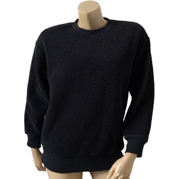 A NEW DAY Womens Size XS Black Crew Neck Sherpa Fleece Pullover Sweat Shirt - Picture 1 of 7